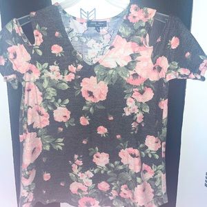 Floral Cold Shoulder Knit Top MoaMoa 1x